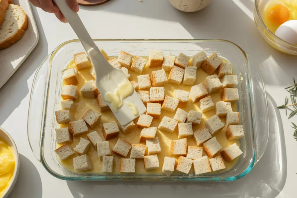 Breakfast Casserole layering bread