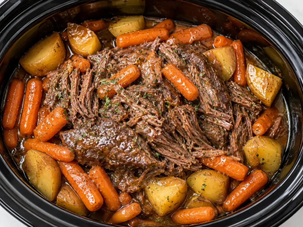 Hearty beef stew in slow cooker