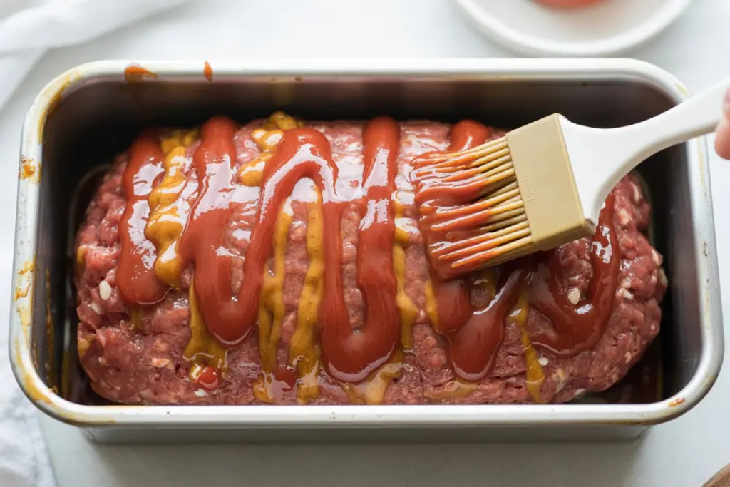 Creating the meatloaf  ketchup Glaze