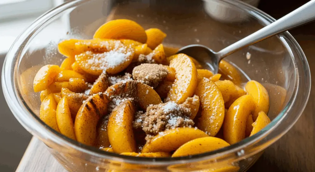 Filling of peach cobbler