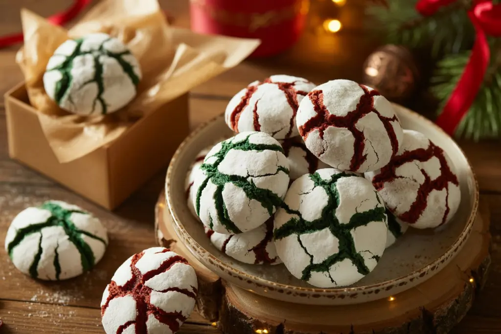 Festive Red and Green Crinkle Cookies Recipe 6 Christmas Crinkle Cookies are made with a simple cake mix
