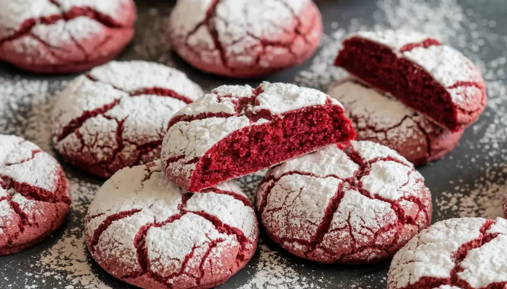 Festive Red and Green Crinkle Cookies Recipe 6 red Crinkle Cookies