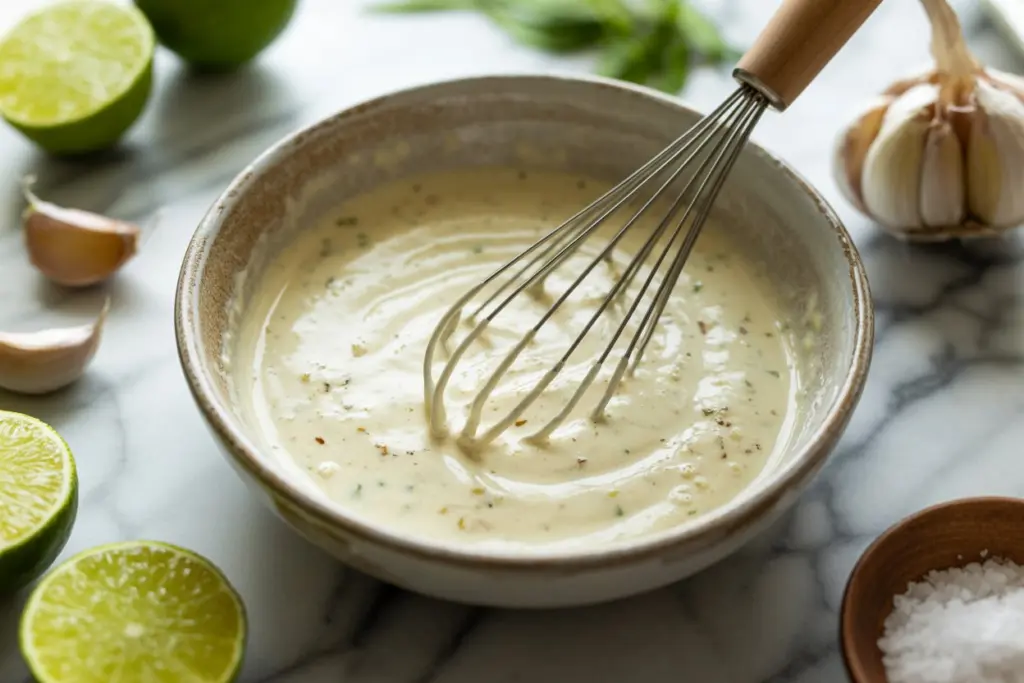 The Ultimate Mexican Street Corn and Grilled Chicken Rice Bowl Recipe 5 Prepare the Creamy Garlic-Lime Sauce
