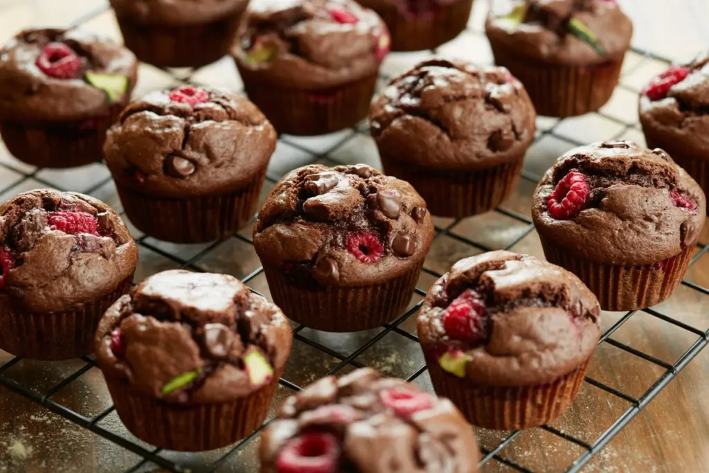 Sourdough Chocolate Raspberry Zucchini Muffins