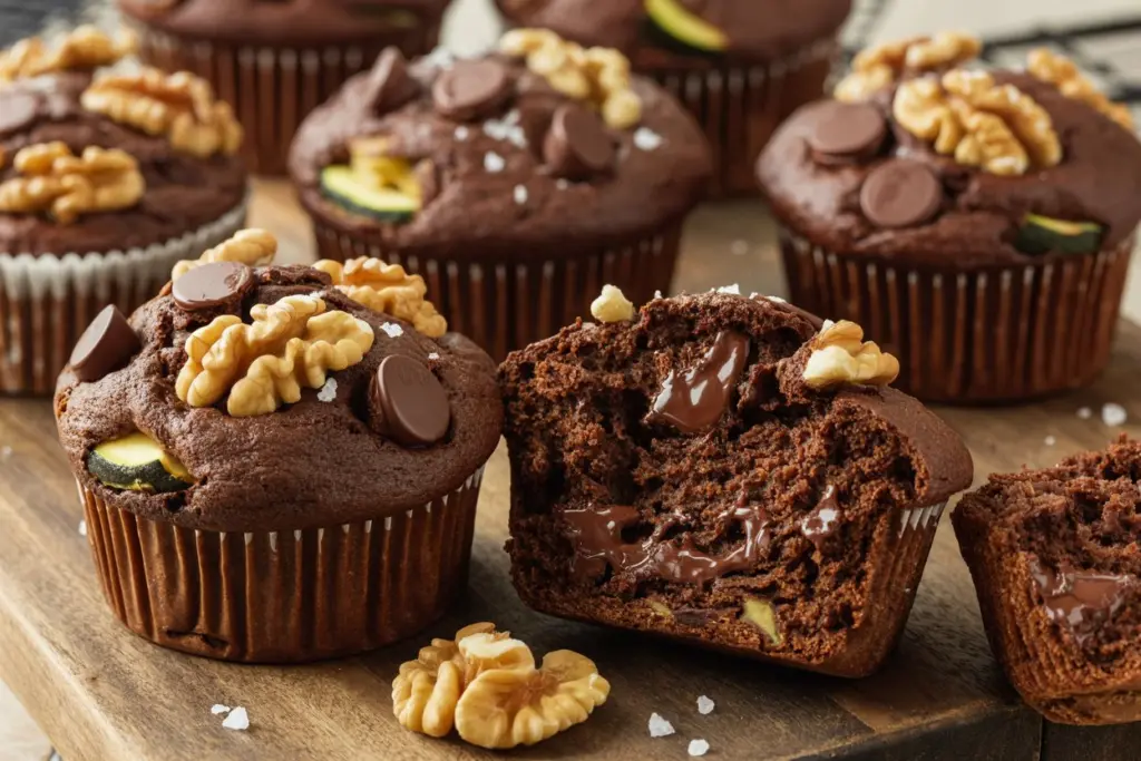 Sourdough Chocolate Walnut Zucchini Muffins