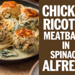 Tender Chicken Ricotta Meatballs in Creamy Spinach Alfredo Pasta