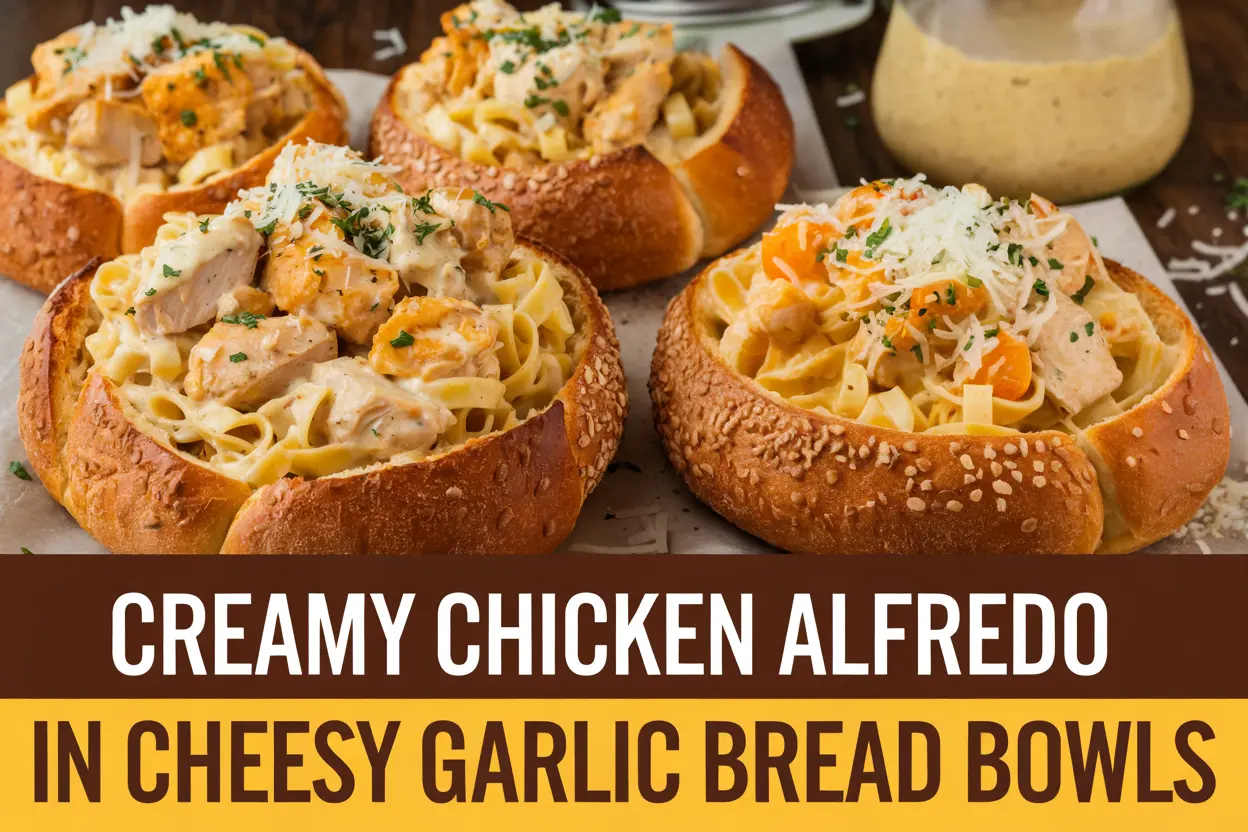 Creamy Chicken Alfredo in Cheesy Garlic Bread Bowls: A Comfort Food Masterpiece!