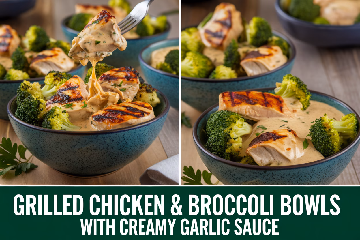 Grilled Chicken & Broccoli Bowls with Creamy Garlic Sauce: A Flavorful, Low-Carb Delight