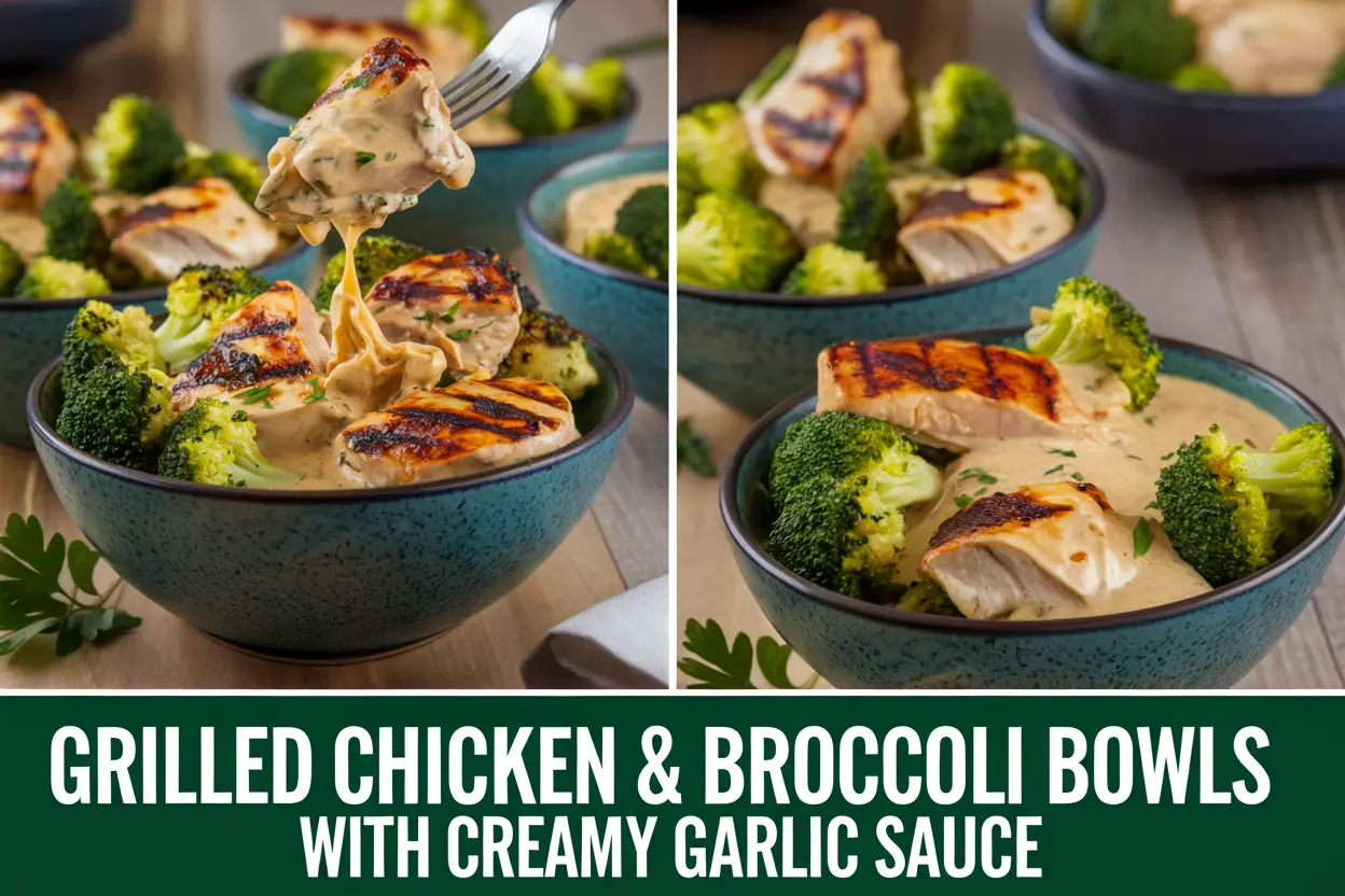 Grilled Chicken & Broccoli Bowls with Creamy Garlic Sauce: A Flavorful, Low-Carb Delight