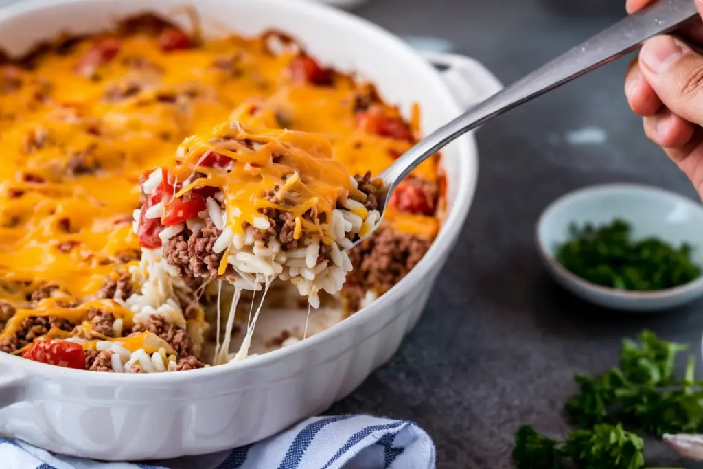 Hearty Cheesy Ground Beef Rice Casserole 3 ground beef rice casserole
