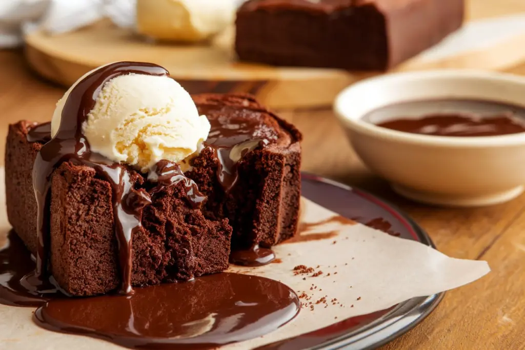 Gooey Brown Butter Hot Fudge Brownie Loaf 3 hot fudge sauce