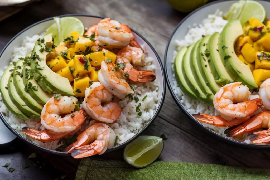Shrimp and Avocado Bowls with Mango Salsa & Lime-Chili Sauce 3 Shrimp and Avocado Bowls