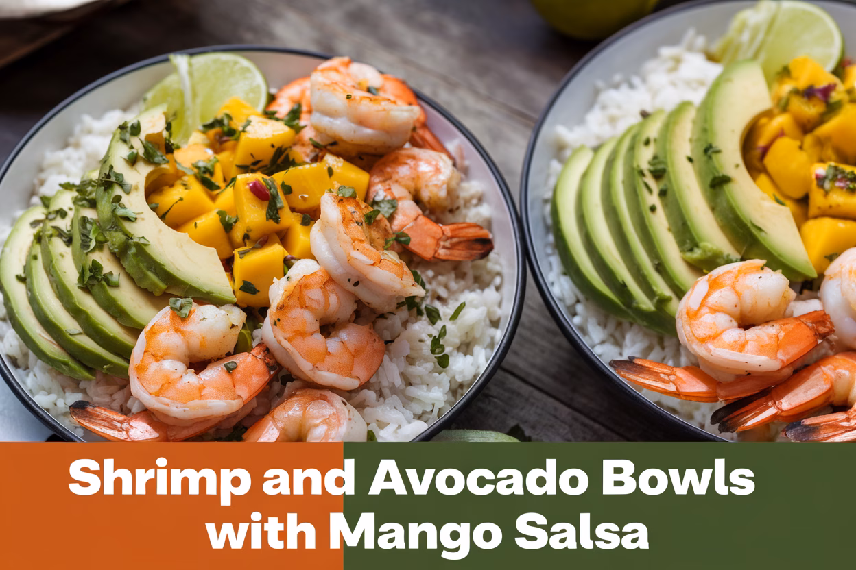 Quick Shrimp and Avocado Bowls with Mango Salsa & Lime-Chili Sauce