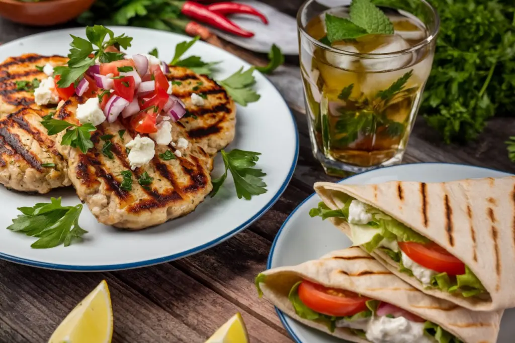 Juicy Mediterranean Chicken Patties with Feta and Herbs 4 grilled chicken patties