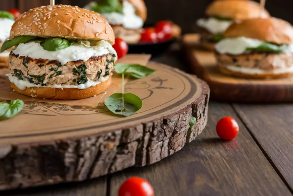 White Cheddar and Spinach Chicken Burger 3 chicken burger