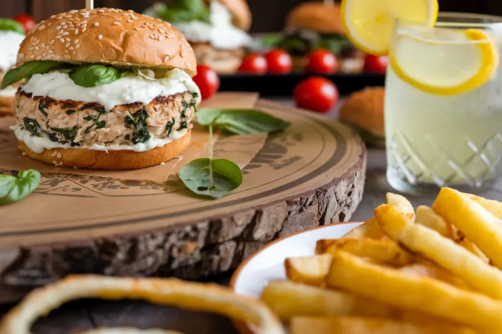 White Cheddar and Spinach Chicken Burger 4 spinach chicken burger