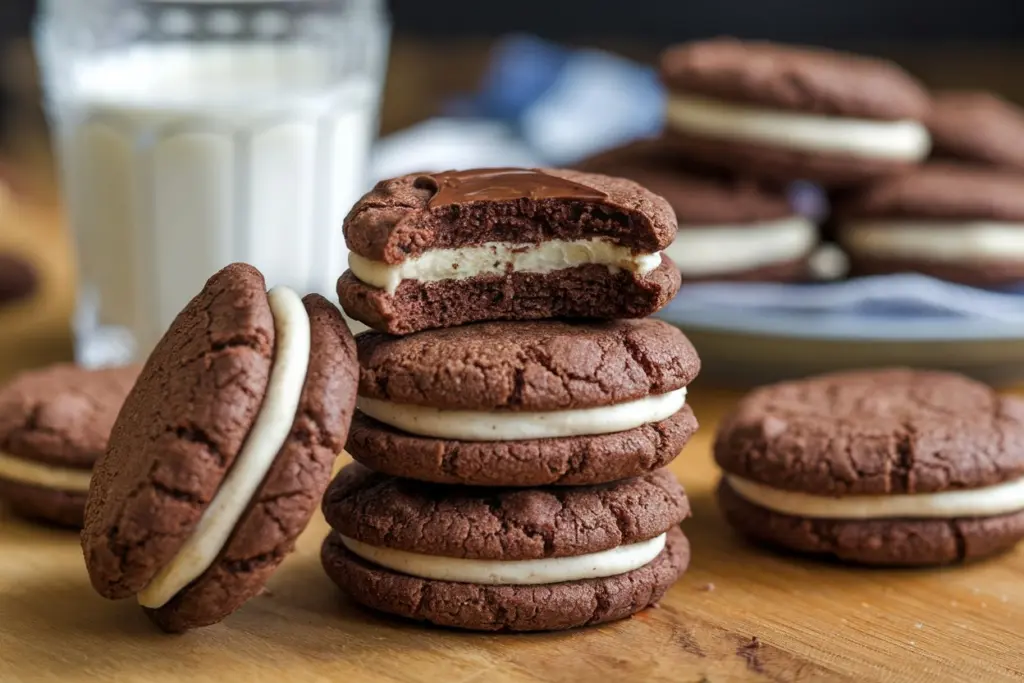 Overnight Sourdough Chocolate Sandwich Cookies 3 sandwich cookies