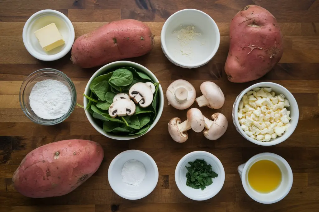 Flavorful Stuffed Sweet Potatoes with Spinach, Mushrooms, and Feta 2 baked loaded sweet potato