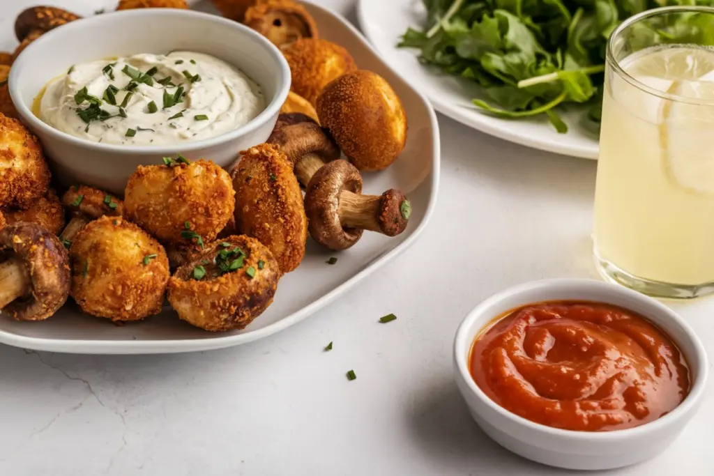 Golden Fried Mushrooms with Creamy Ranch Dipping Sauce 4 Golden Fried Mushrooms with Creamy Ranch Dip