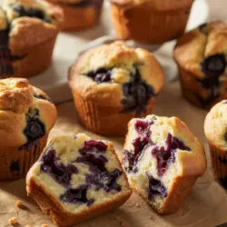 Overnight Sourdough Blueberry Muffins recipe card