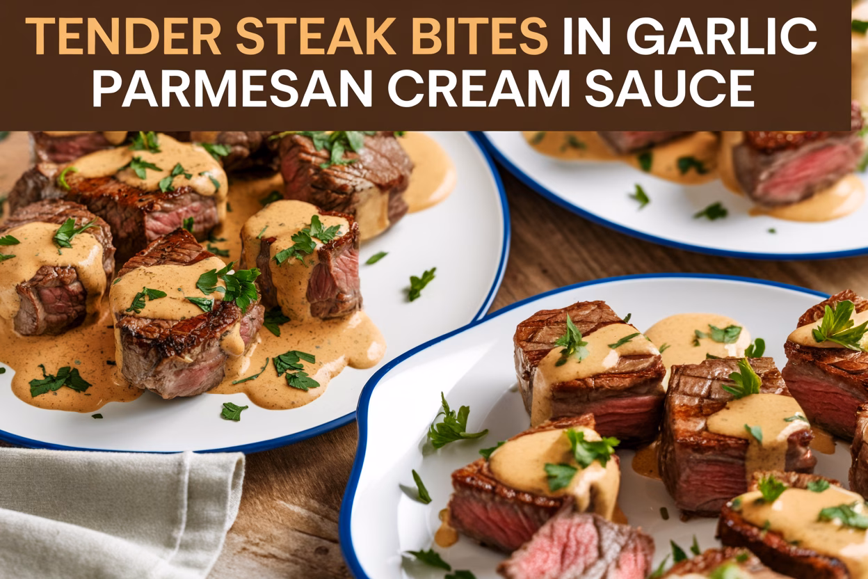 Tender Steak Bites in Parmesan Cream Sauce Recipe