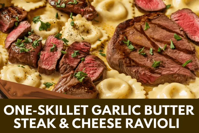 One-Pan Creamy Garlic Butter Steak & Cheese Ravioli Recipe – Quick and Flavorful