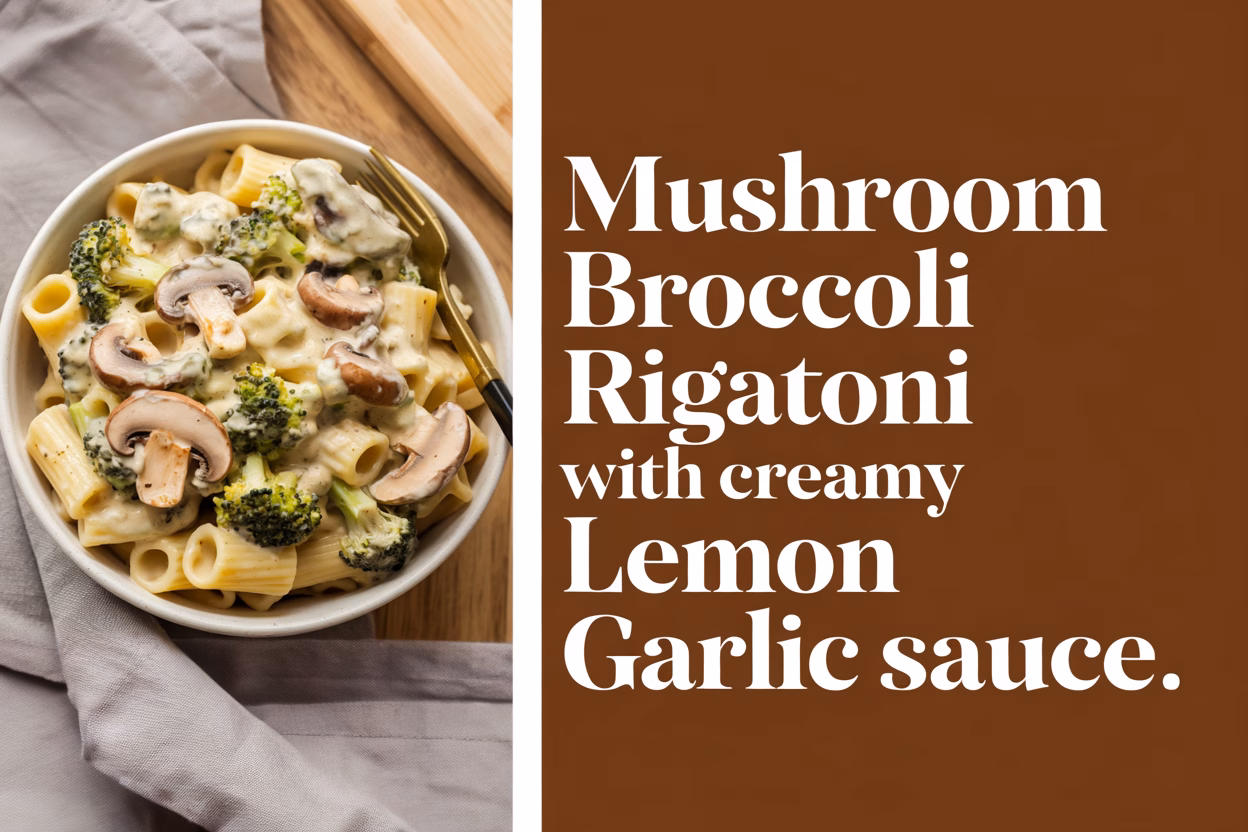 Mushroom Broccoli Rigatoni with Creamy Lemon Garlic Sauce Recipe
