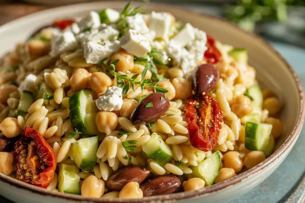Greek orzo salad with Sun-Dried tomatoes 