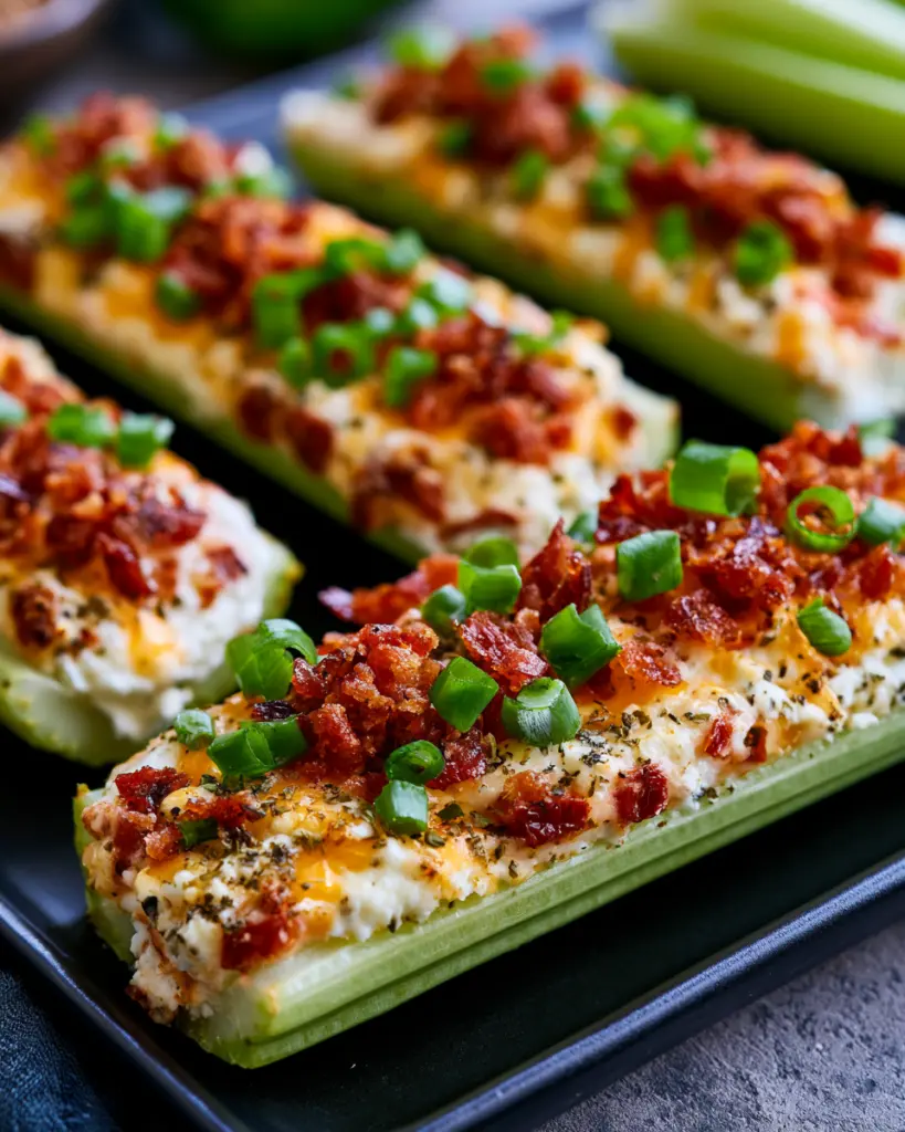 Cheesy Bacon Celery Sticks - The Ultimate Crunchy Party Snack 6 Italian Celery Sticks