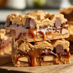 Layered Peanut Butter Caramel Toffee Chocolate Chip Cookie Bars recipe card