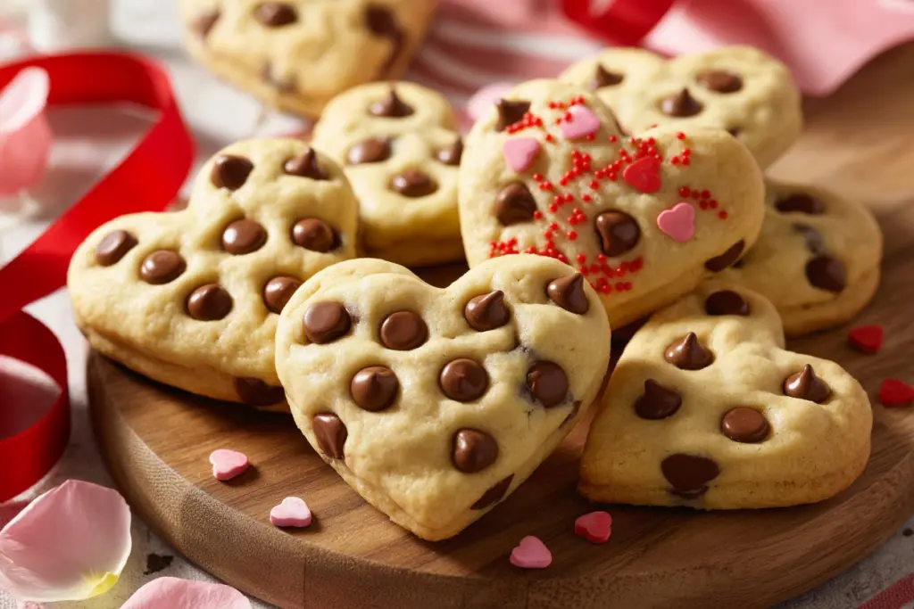Valentine Heart-Shaped Chocolate Chip Cookies