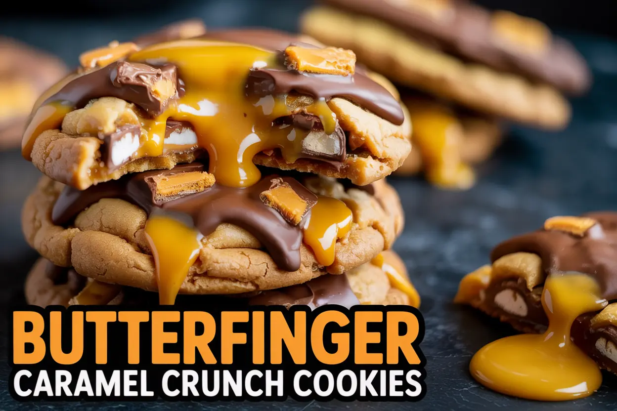 Caramel Cookies – Gooey, Buttery, and Loaded with Butterfinger Bites