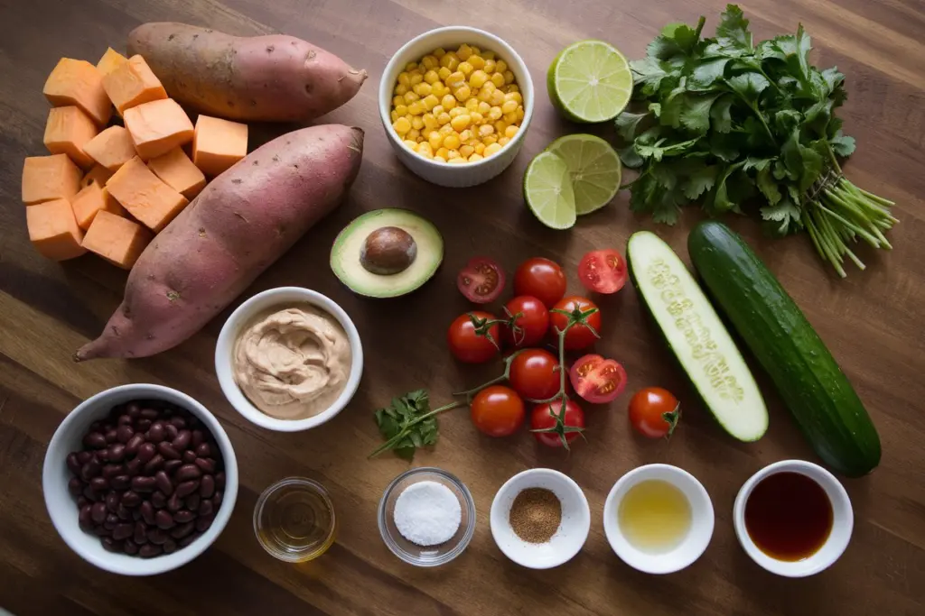 Colorful Sweet Potato and Black Bean Bowl with Honey-Lime Tahini Dressing 2 tahini dressing