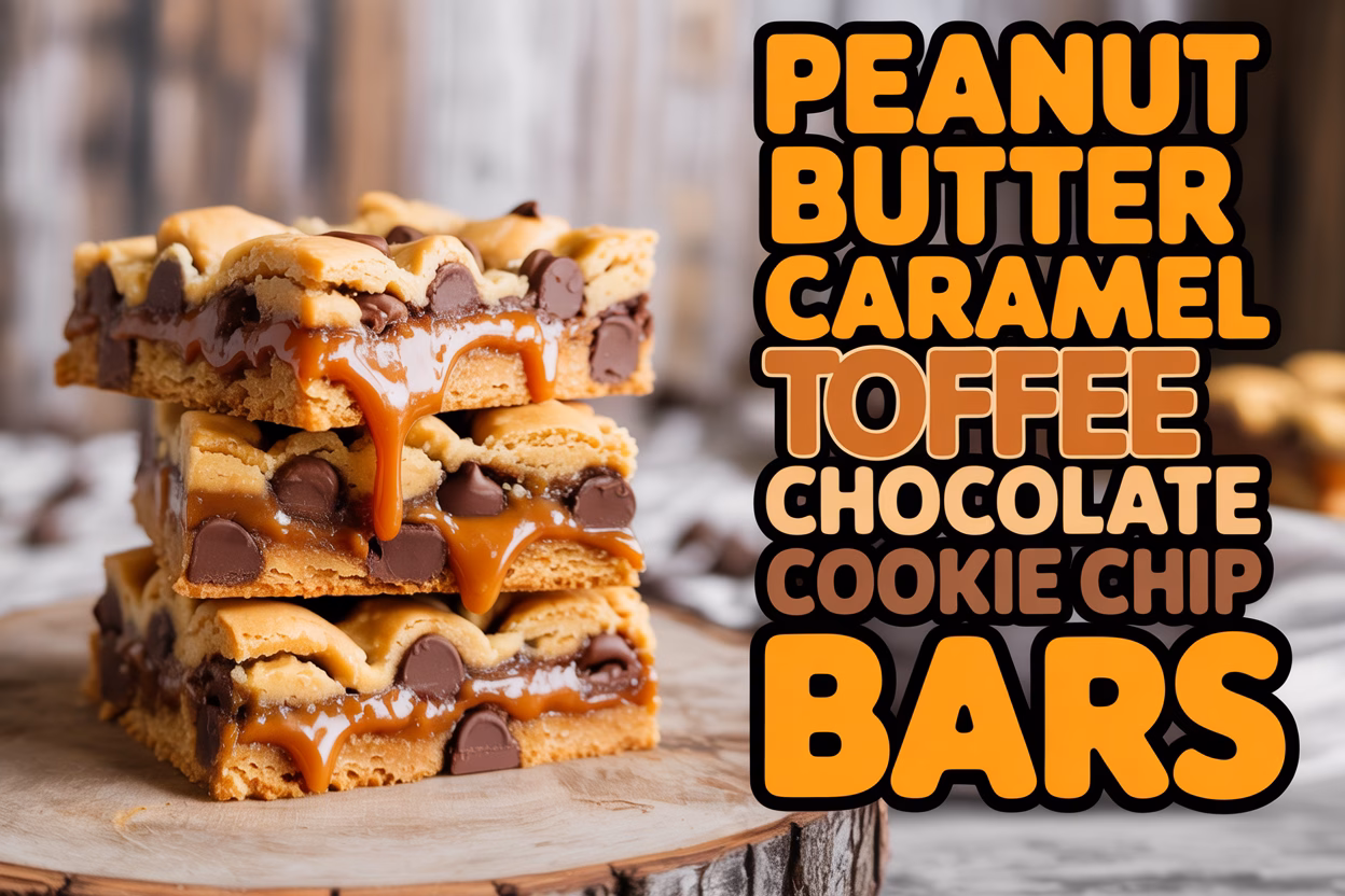 Layered Peanut Butter Caramel Toffee Chocolate Chip Cookie Bars: A Decadent Treat