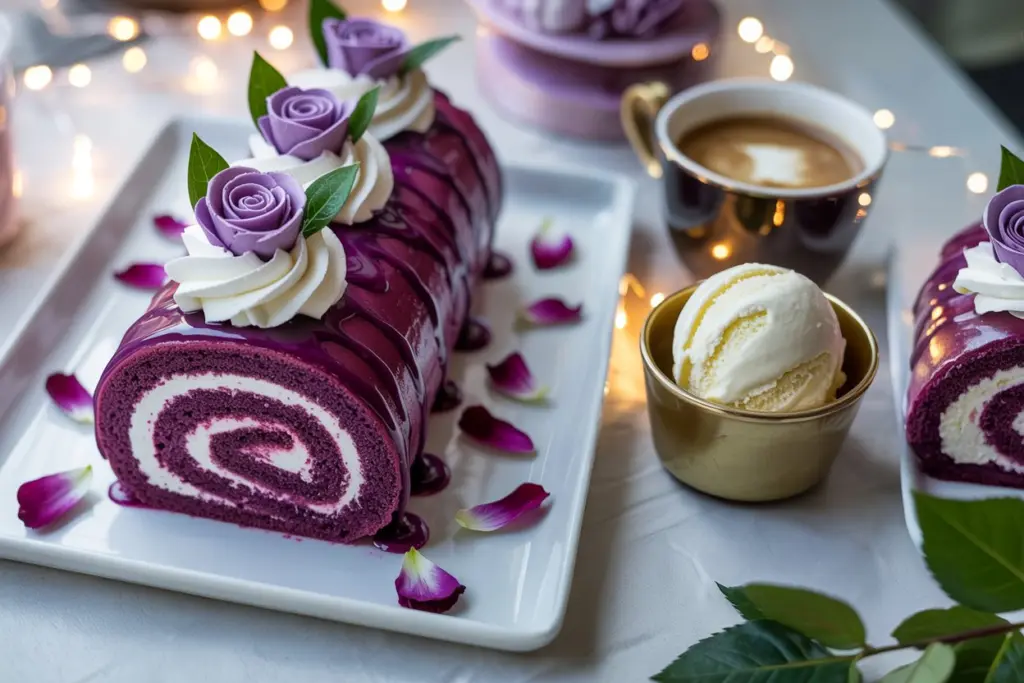 Elegant Purple Velvet Cake Roll 4 cake roll