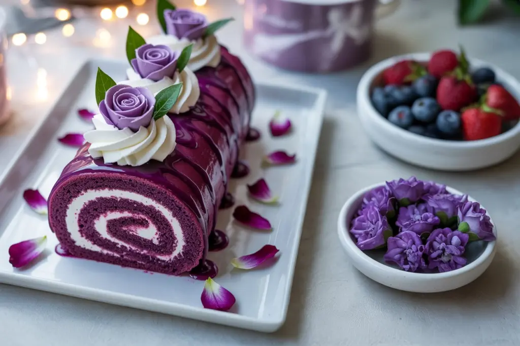 Elegant Purple Velvet Cake Roll 3 swiss roll