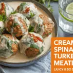 Juicy Turkey Meatballs in Garlic-Parmesan Spinach Cream Sauce
