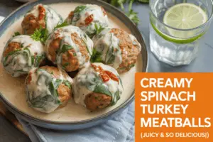 Juicy Turkey Meatballs in Garlic-Parmesan Spinach Cream Sauce