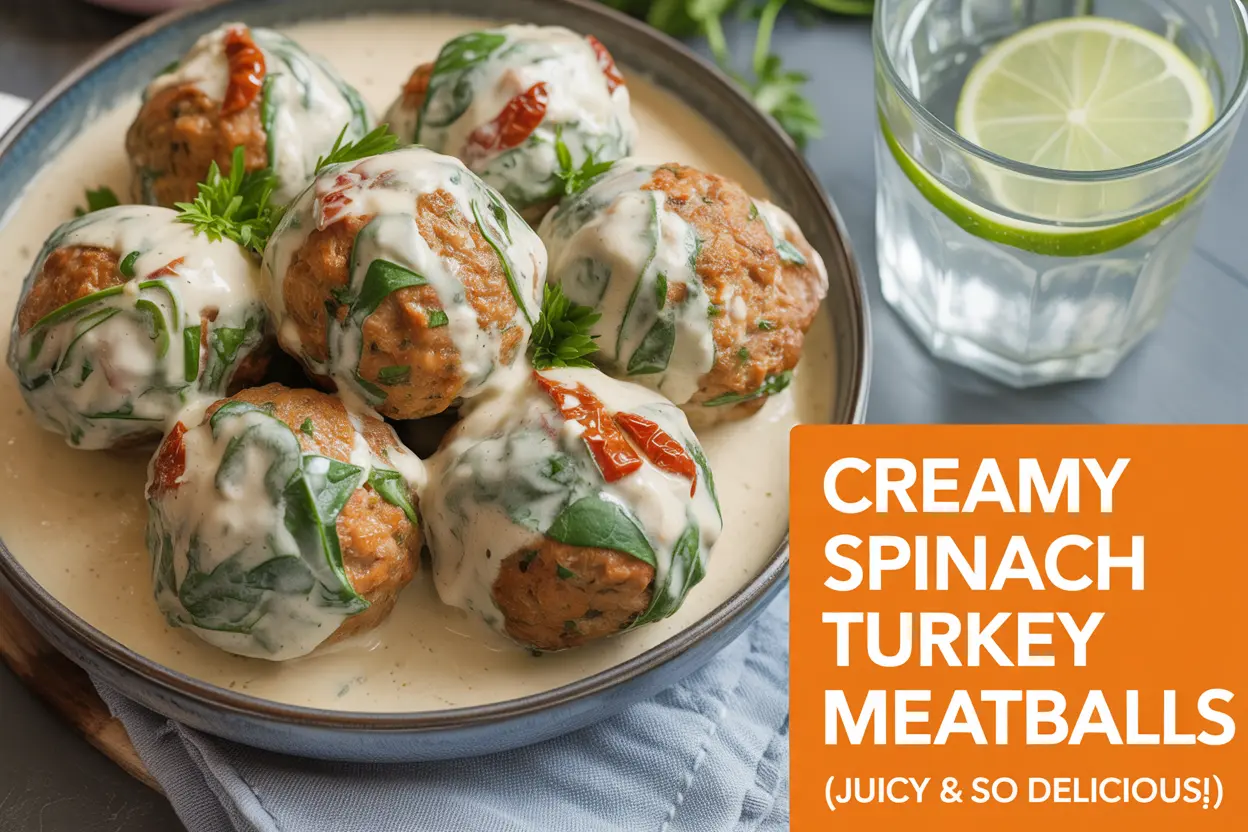 Juicy Turkey Meatballs in Garlic-Parmesan Spinach Cream Sauce