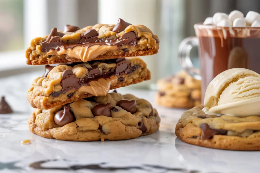 Gooey Peanut Butter Chocolate Chip Cookies 4 peanut butter cookies