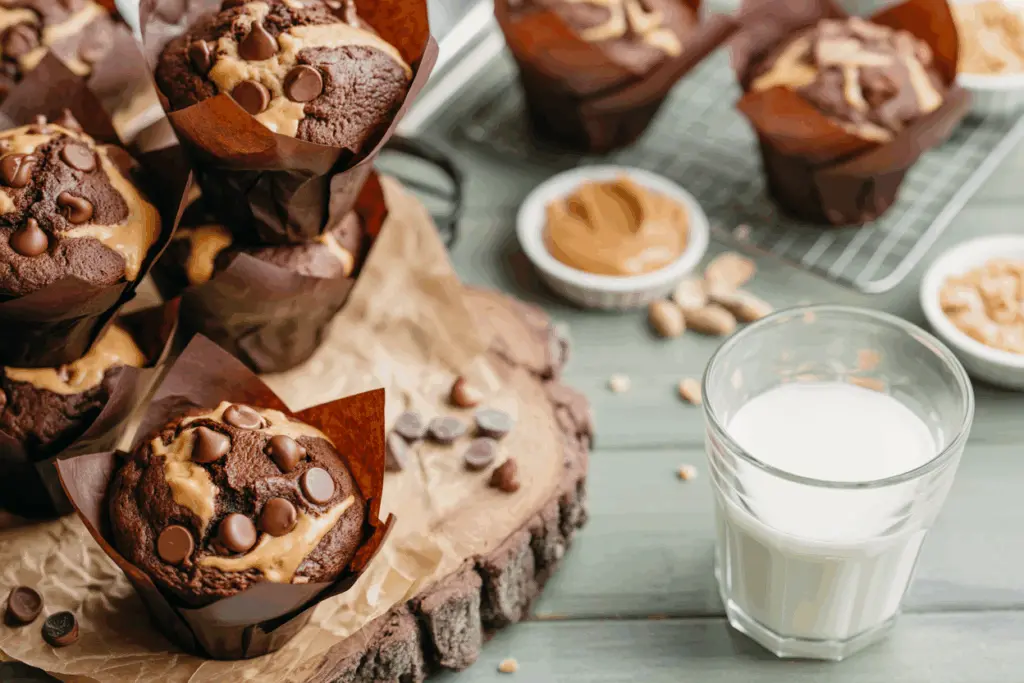Chocolate Peanut Butter Banana Muffins 4 chocolate peanut butter banana muffins