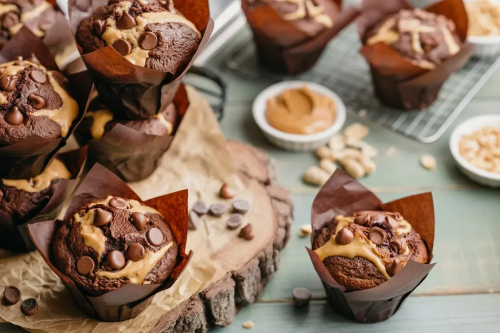 Chocolate Peanut Butter Banana Muffins 3 peanut butter banana muffins