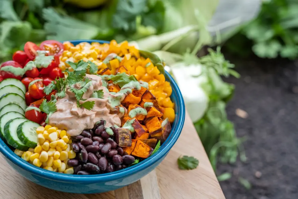 Colorful Sweet Potato and Black Bean Bowl with Honey-Lime Tahini Dressing 3 black bean bowl