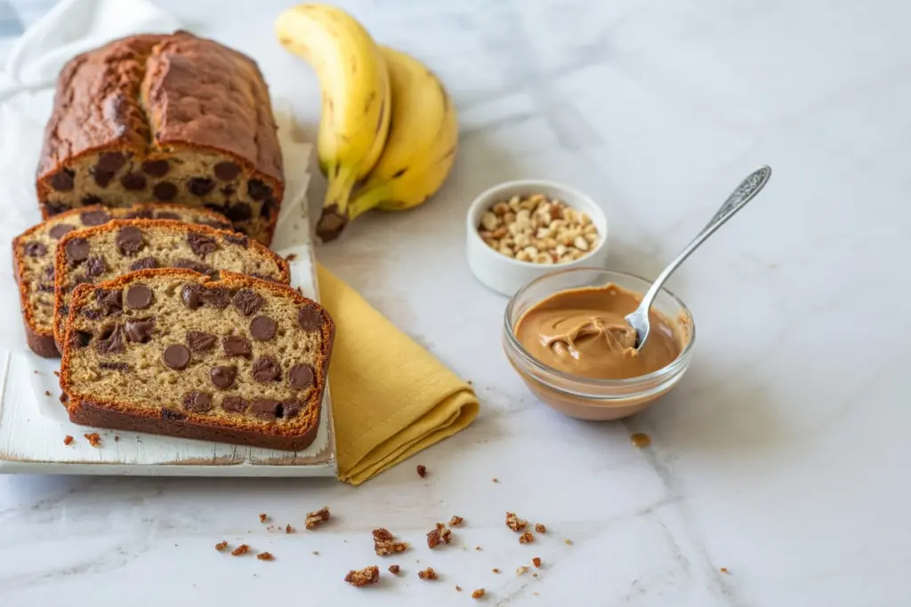 Rich Peanut Butter Banana Bread with Chocolate Chips 3 banana chocolate chips bread