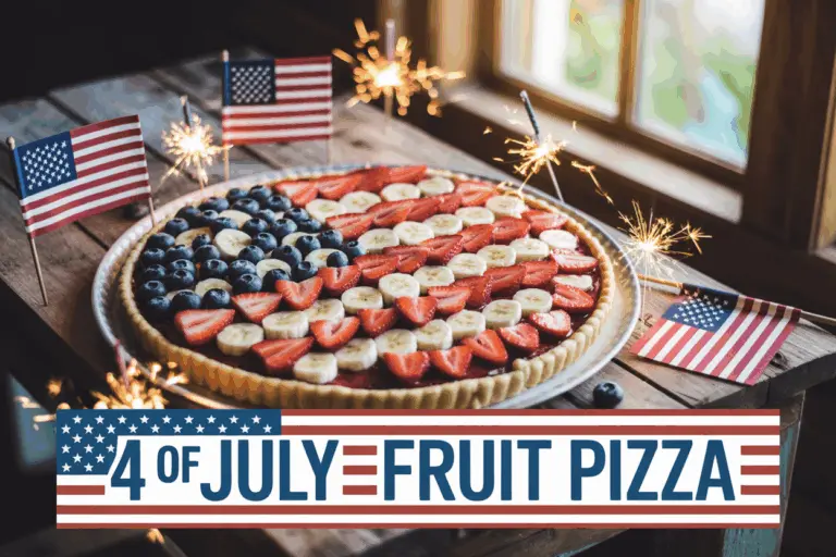 4th of July Fruit Pizza decorated with berries