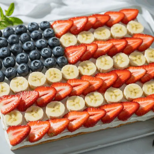 Recipe card for 4th of July Fruit Pizza