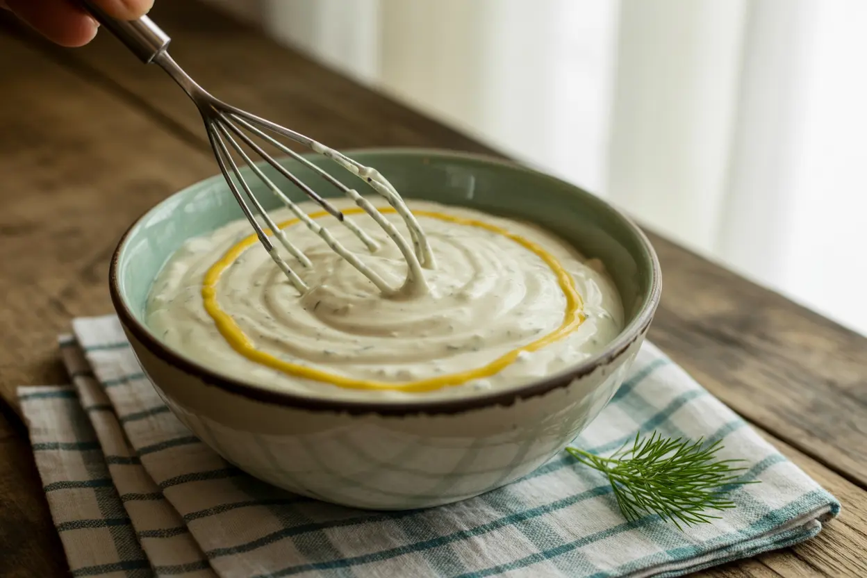 Mixing dressing for Fourth of July potato salad