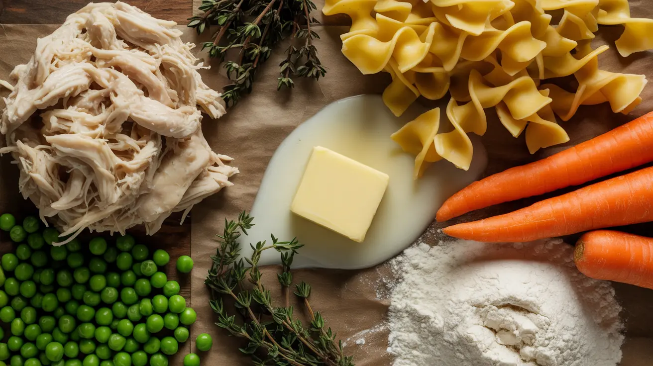 creamy-chicken-pot-pie-noodles-ingredients.jpg Ingredients for creamy chicken pot pie noodles recipe