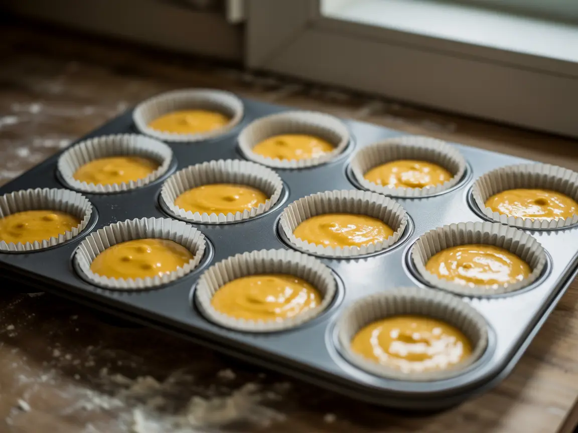 Cupcakes ready to bake in muffin tin