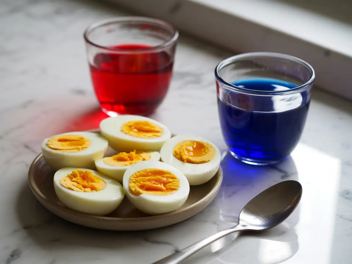 Coloring deviled egg whites red and blue
